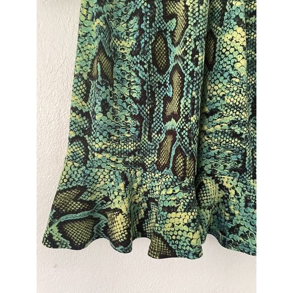 INC International Concepts Snake Print Green Y2K Mini Flounce Dress Sz Med Petit - Picture 7 of 12